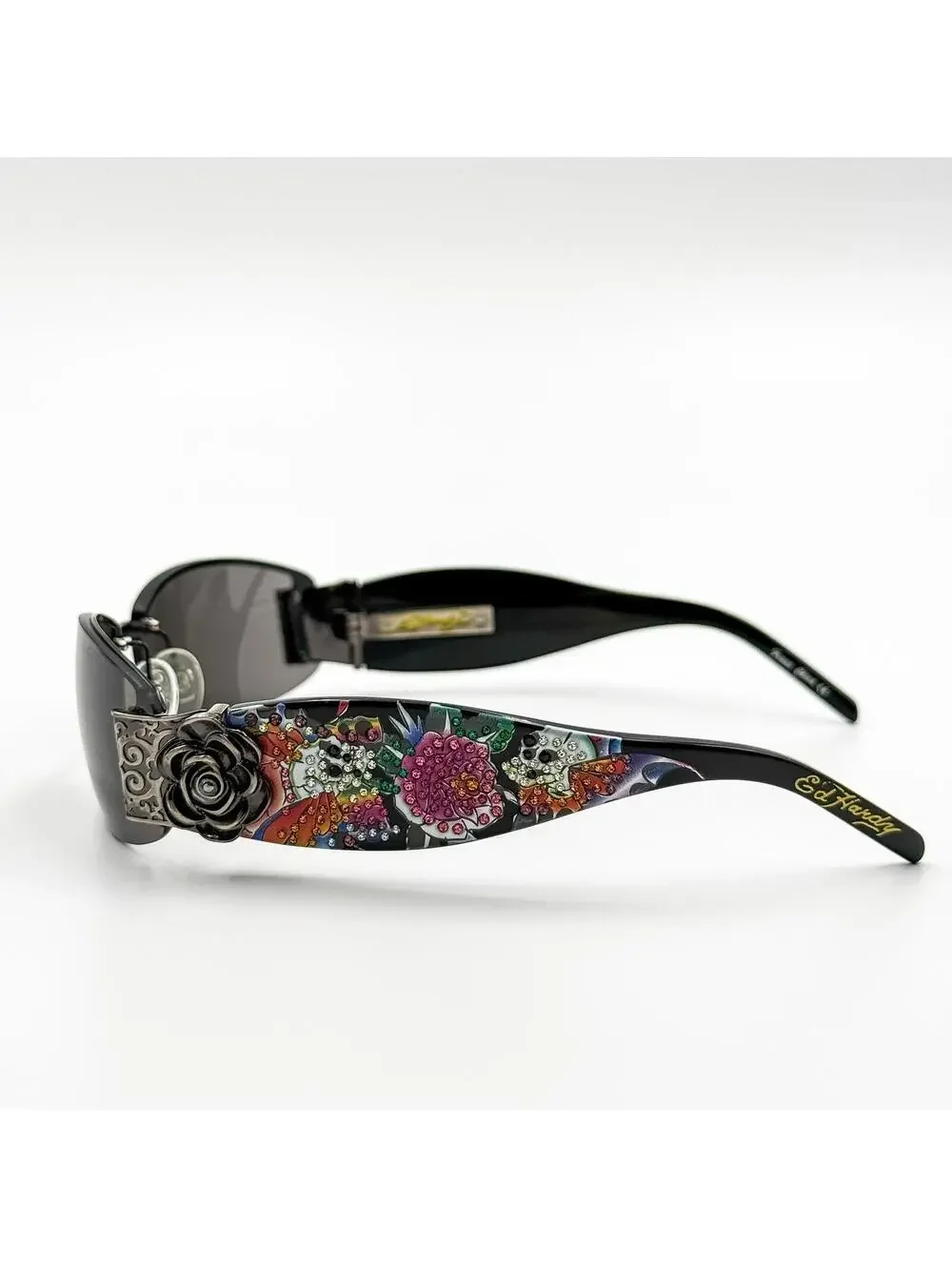 Vintage Ed Hardy Sunglasses Skull‎ Rose Butterfly Tattoo Vintage Y2K With Case